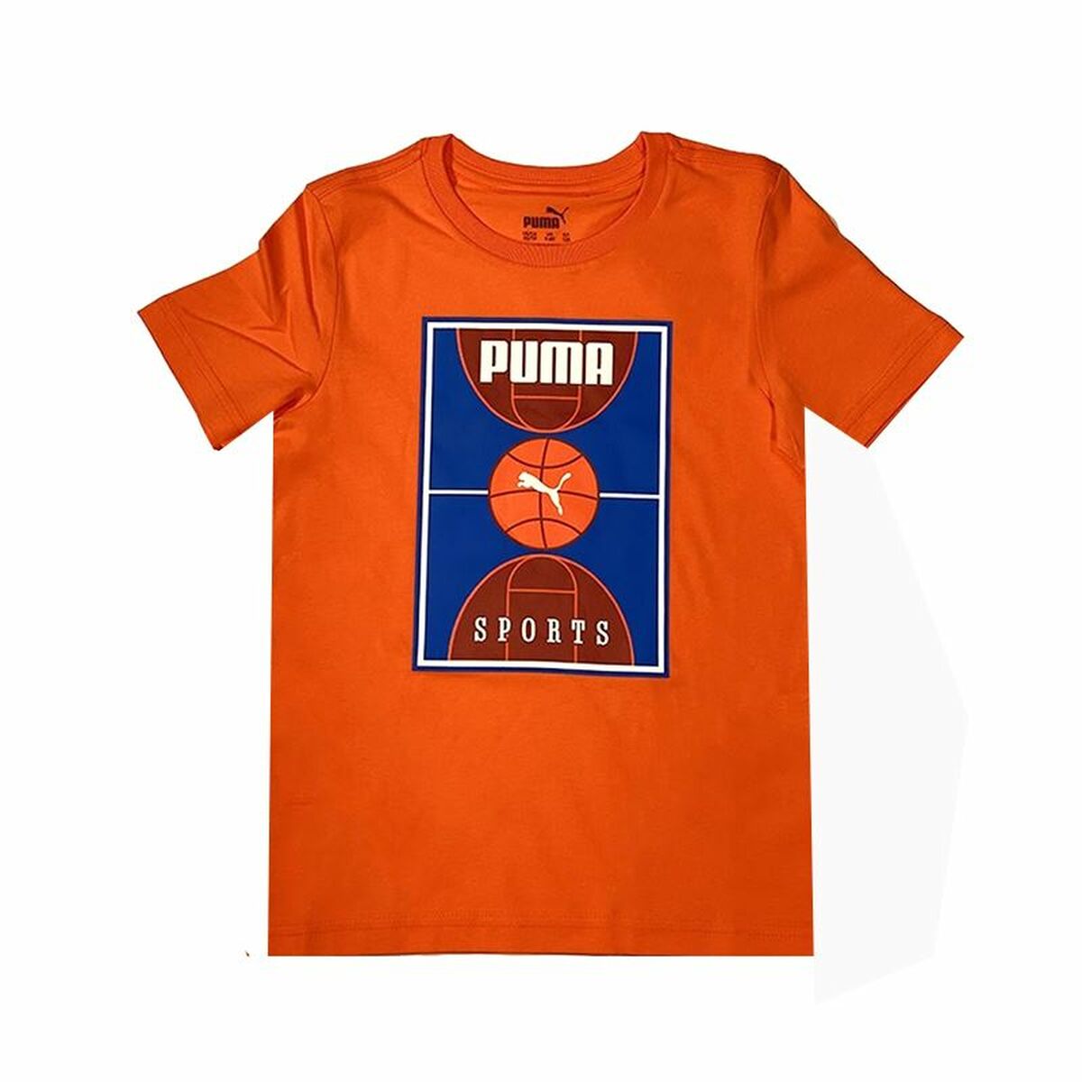 Child's Short Sleeve T-Shirt Puma Bppo Basket Blank Ba Orange 7-8 Years